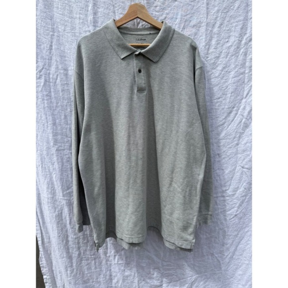 L.L. Bean Polo Shirt Mens Grey Long Sleeve Pique Knit‎ Cotton XL Tall